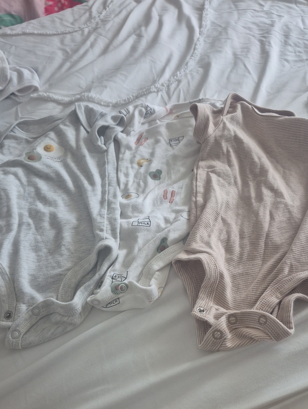 Carter's Baby Breakfast Bodysuits - Gray, White, Beige